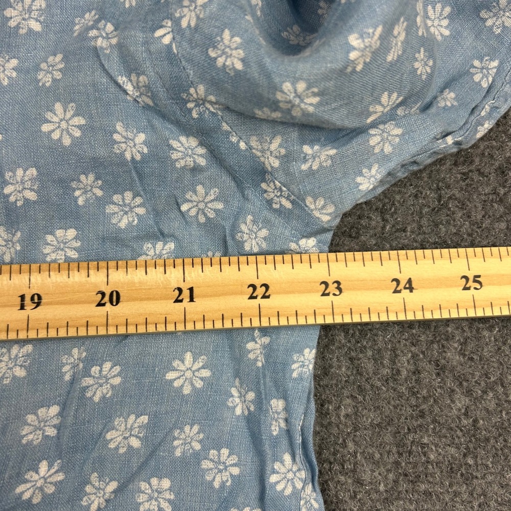 Saks Fifth Avenue Shirt Mens L Light Blue Daisy Floral 100% Linen‎ Button Up - Picture 7 of 10
